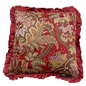 Vintage Raymond Waites Ancient Kingdom Floral 18x18" Ruffled Throw Pillow EUC